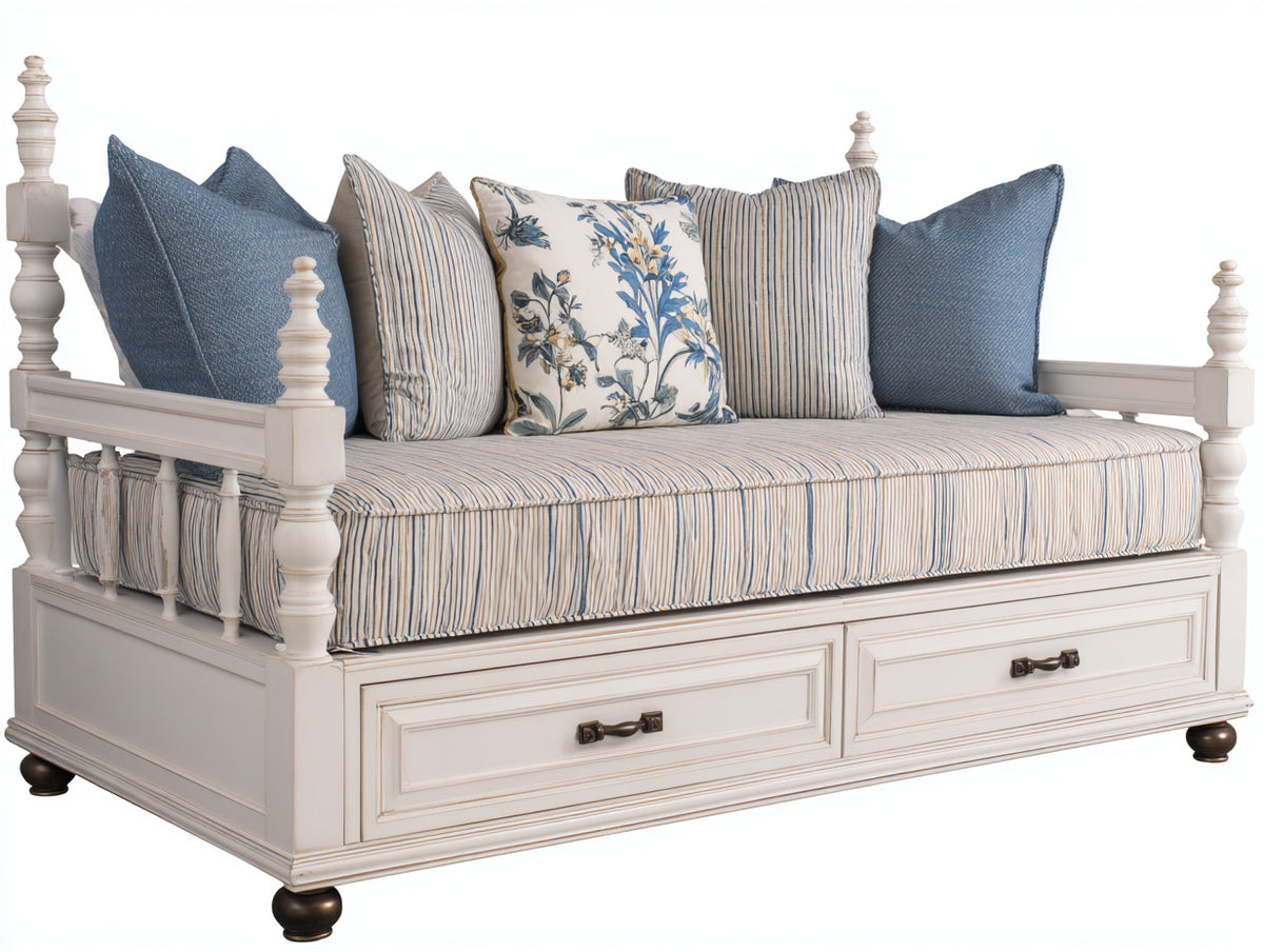 Schlafsofa Holz 210x95x105 cm - Weiß Blau - Klassisches Tagesbett mit 2 Schubladen