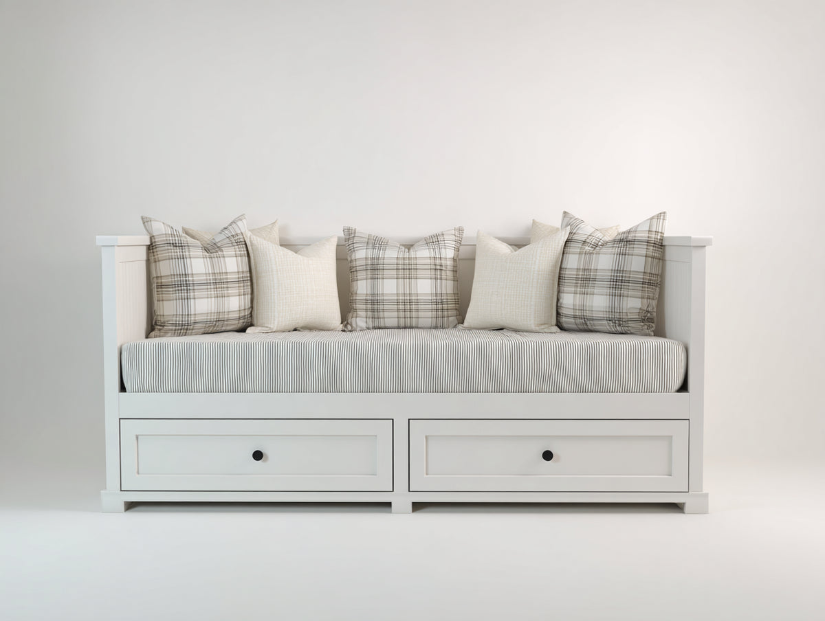 Schlafsofa Holz 200x90x85 cm - Weiß - Tagesbett mit 2 Schubladen und modernem Landhausstil