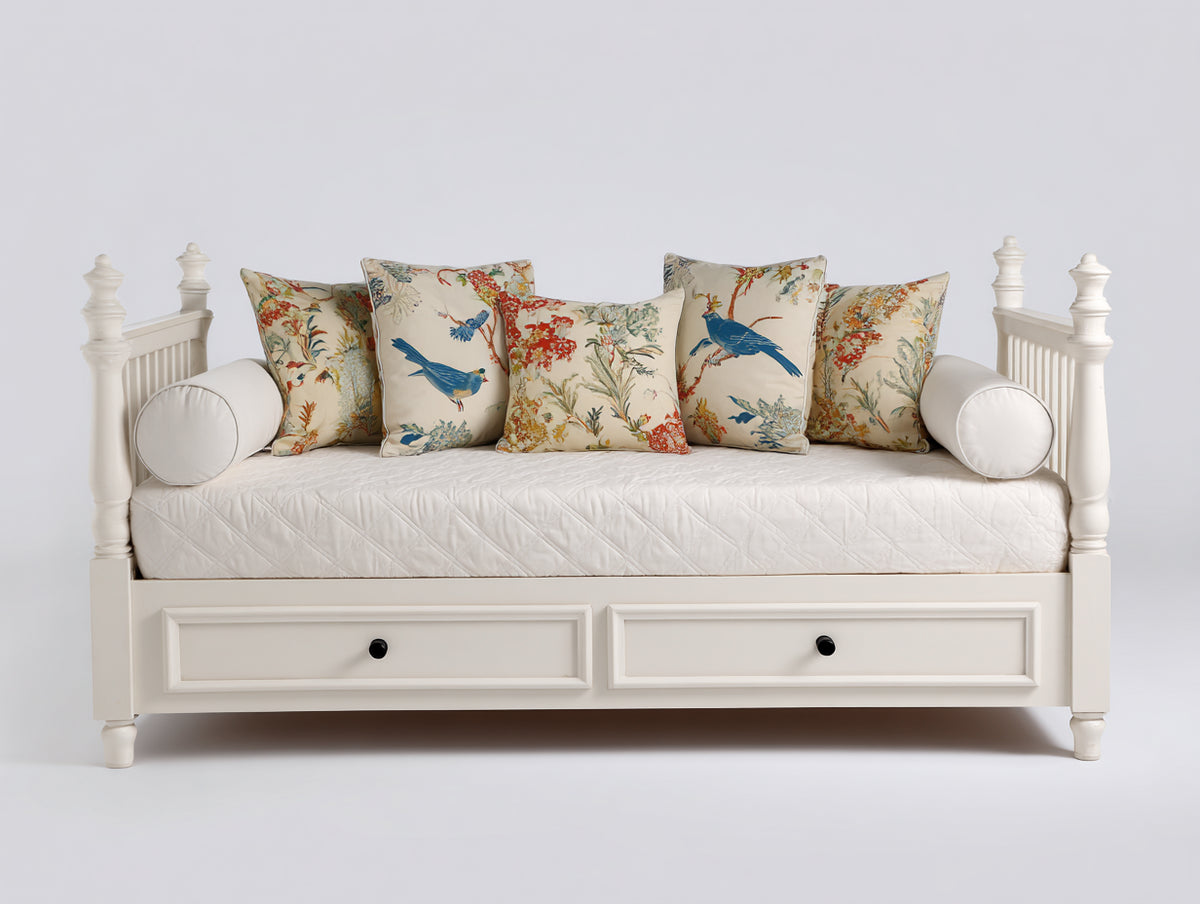 Schlafsofa Holz 200x90x85 cm - Weiß - Tagesbett mit 2 Schubladen und klassischem Stil