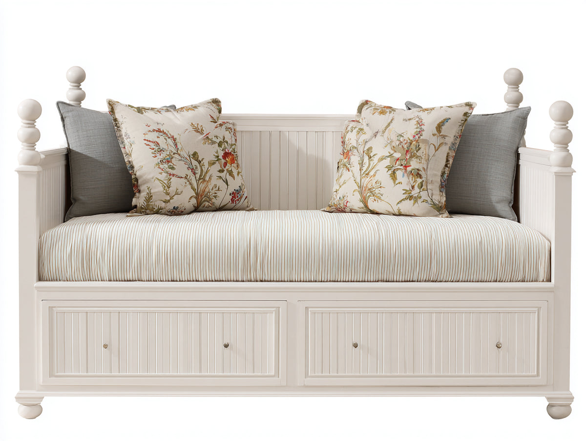 Schlafsofa 200 x 90 x 90 cm - Weißer Holzrahmen mit 2 Schubladen - Klassisches Tagesbett Design
