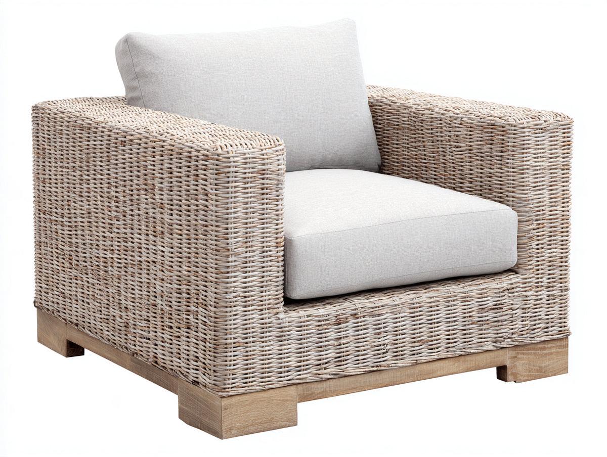 Polyrattan Gartensessel 85x75x75 cm - Beige - Geflechtsessel mit Polsterung für Terrasse Garten und Balkon