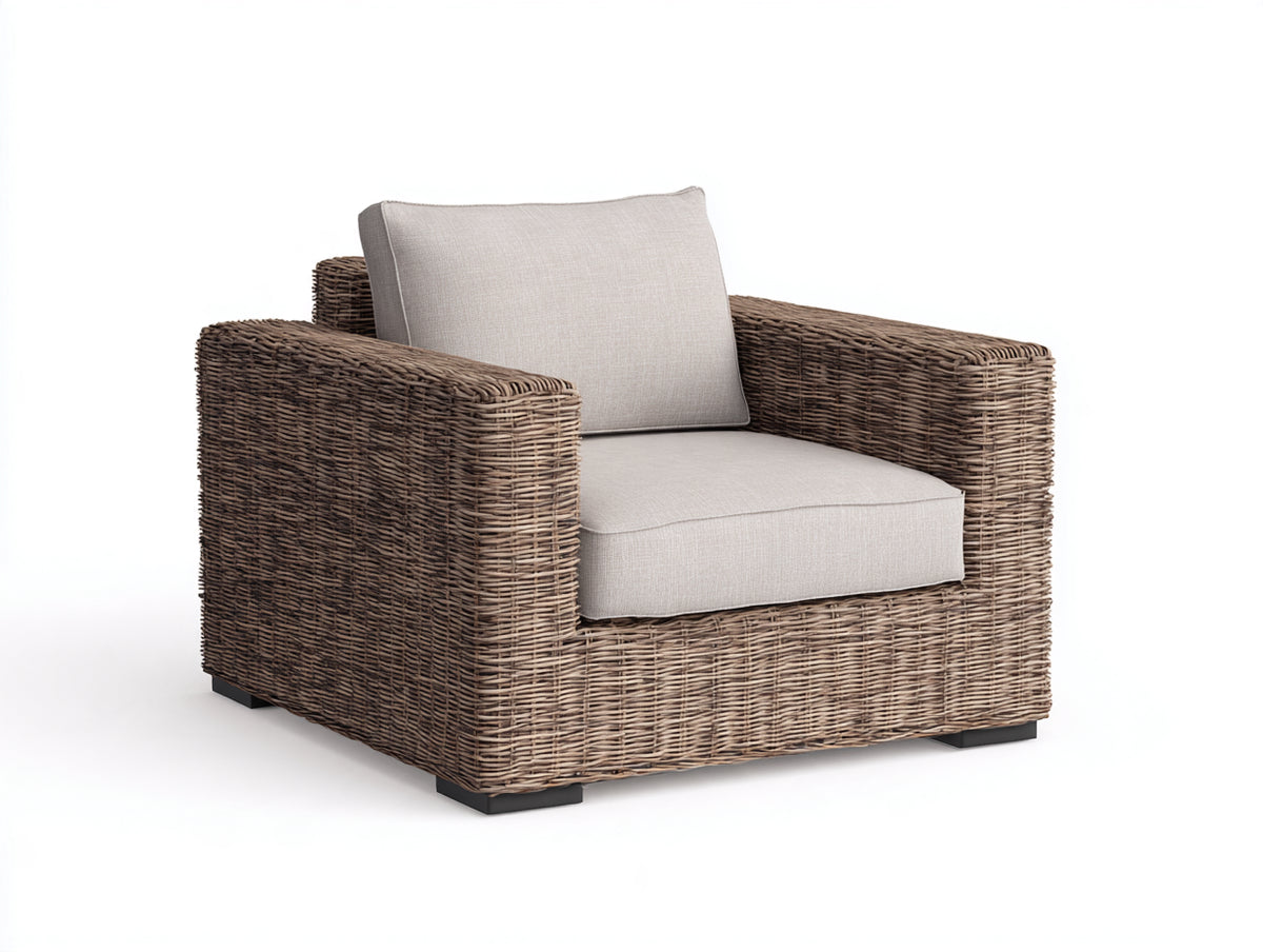 Polyrattan Gartensessel 85x75x75 cm - Braun - Geflechtsessel mit Polsterung für Garten Terrasse und Balkon