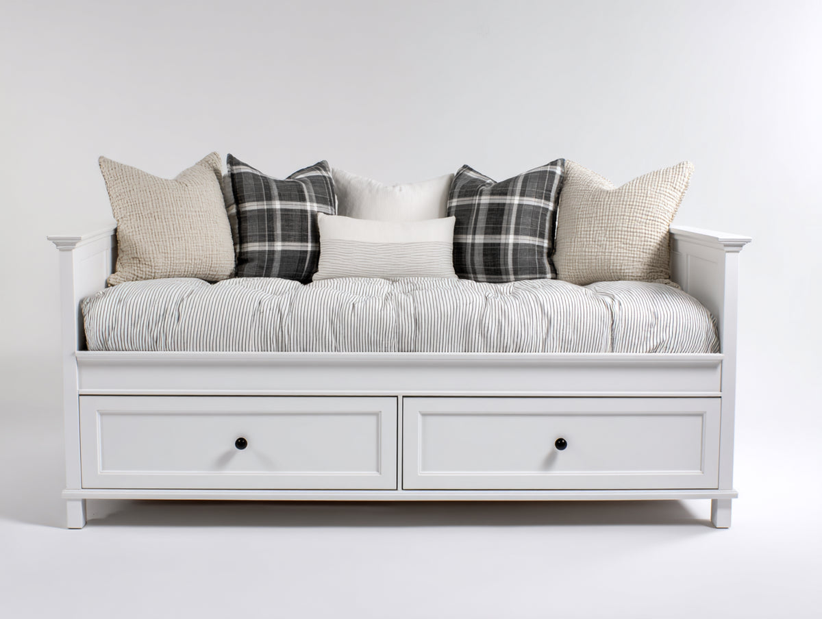 Schlafsofa aus Holzwerkstoff 200 x 90 x 85 cm - Weiß - mit zwei Schubladen - klassisches Design für Schlafzimmer und Wohnbereich