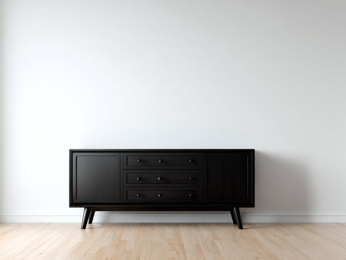 Dielenschrank aus Holzwerkstoff 180 x 45 x 80 cm - Schwarz - 2 Türen und 3 Schubladen für den Flur im Retro-Stil