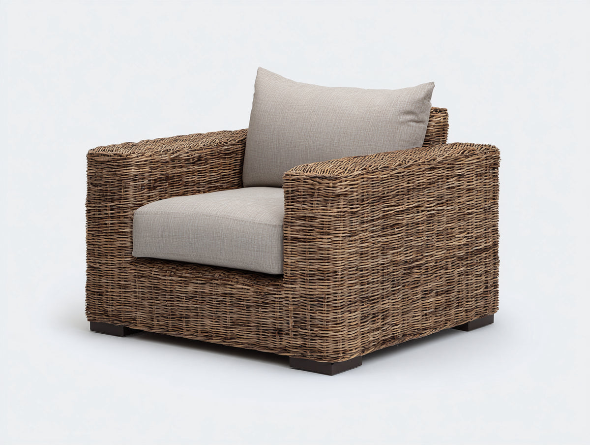 Polyrattan Gartensessel 85 x 80 x 75 cm - Braunes Geflecht mit hellem Sitzbereich - Moderner Outdoor Sessel für Garten und Terrasse