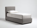 Einzelbett mit Stoffbezug 215 x 105 x 120 cm - Graubeige-Schwarz - gepolstertes Kopfteil - modernes Schlafzimmerdesign