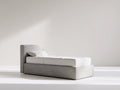 Einzelbett gepolstert 210x100x100 cm - Beige - Stoffbezug mit hohem Kopfteil für Schlafzimmer