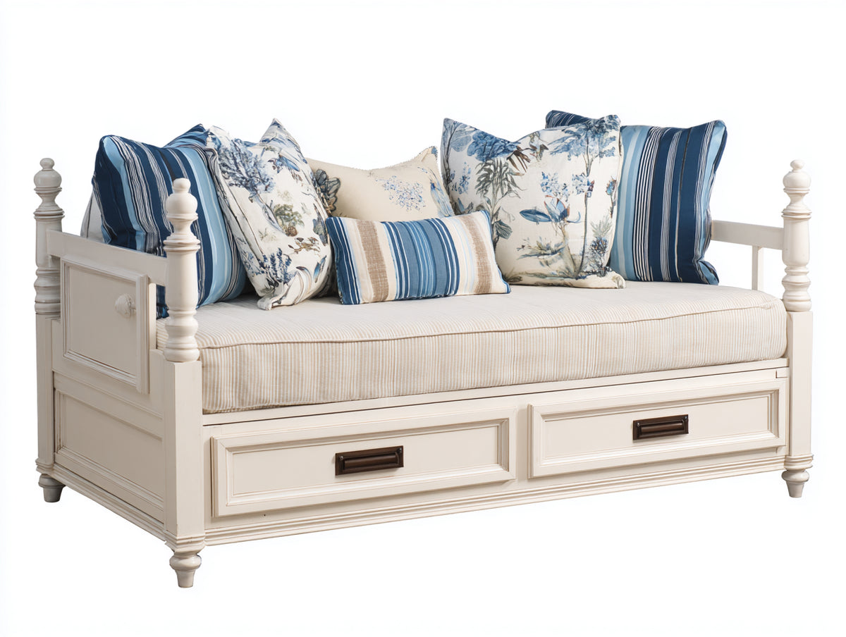 Schlafsofa aus Holzwerkstoff 210 x 95 x 85 cm - Weiß - mit zwei Schubladen - klassischer Landhausstil