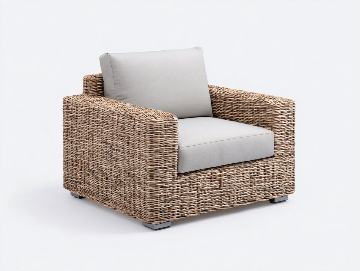 Polyrattan Gartensessel 92x88x82 cm - Natur Beige - Breite Armlehnen mit Geflechtstruktur