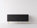 Dielenschrank Holzwerkstoff und Metall 180x40x80 cm - Schwarz Gold - 4 Türen mit Reliefstruktur