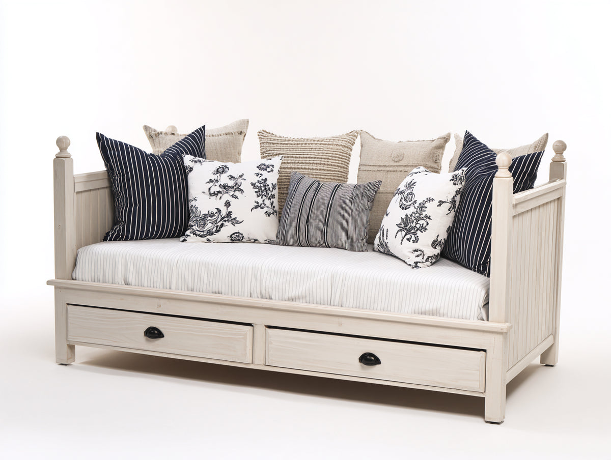 Schlafsofa 200 x 90 x 90 cm - Weißer Holzrahmen mit 2 Schubladen - Klassisches Tagesbett Design