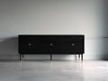 Dielenschrank aus Holzwerkstoff und Metall 160x40x80 cm - Schwarz Gold - 3 Türen mit geriffelter Front