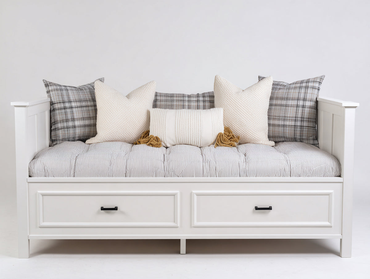 Schlafsofa 200 x 90 x 90 cm - Weißer Holzrahmen mit 2 Schubladen - Modernes Tagesbett Design