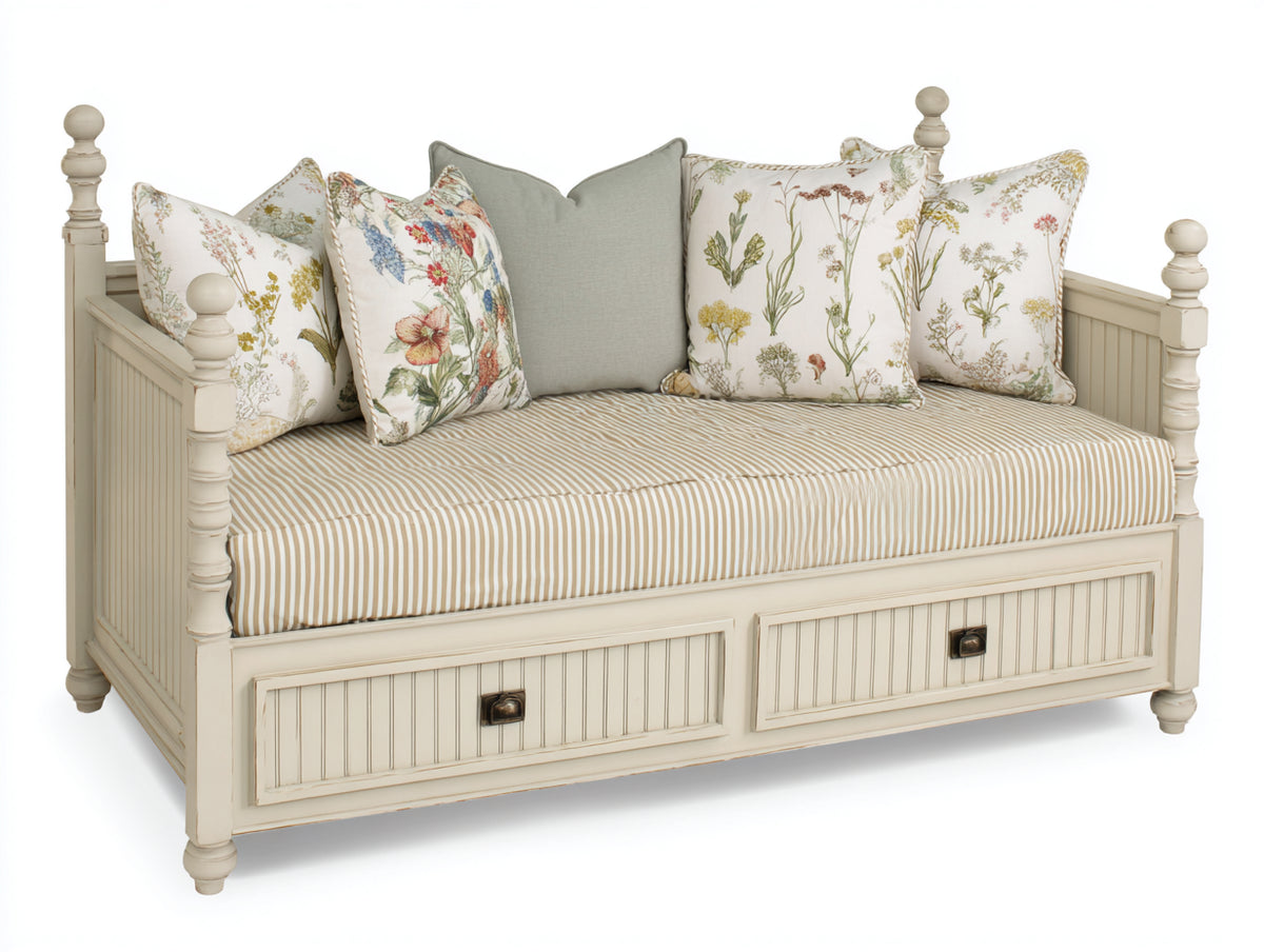 Schlafsofa 200 x 90 x 90 cm - Weißer Holzrahmen mit 2 Schubladen - Klassisches Tagesbett Design