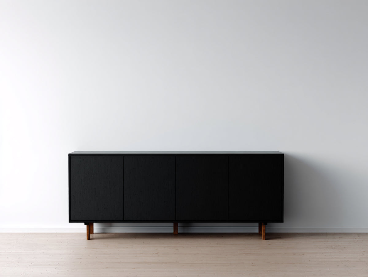 Dielenschrank aus Holzwerkstoff 180 x 40 x 75 cm - Schwarz-Braun - 4 Türen - modernes Stauraumdesign