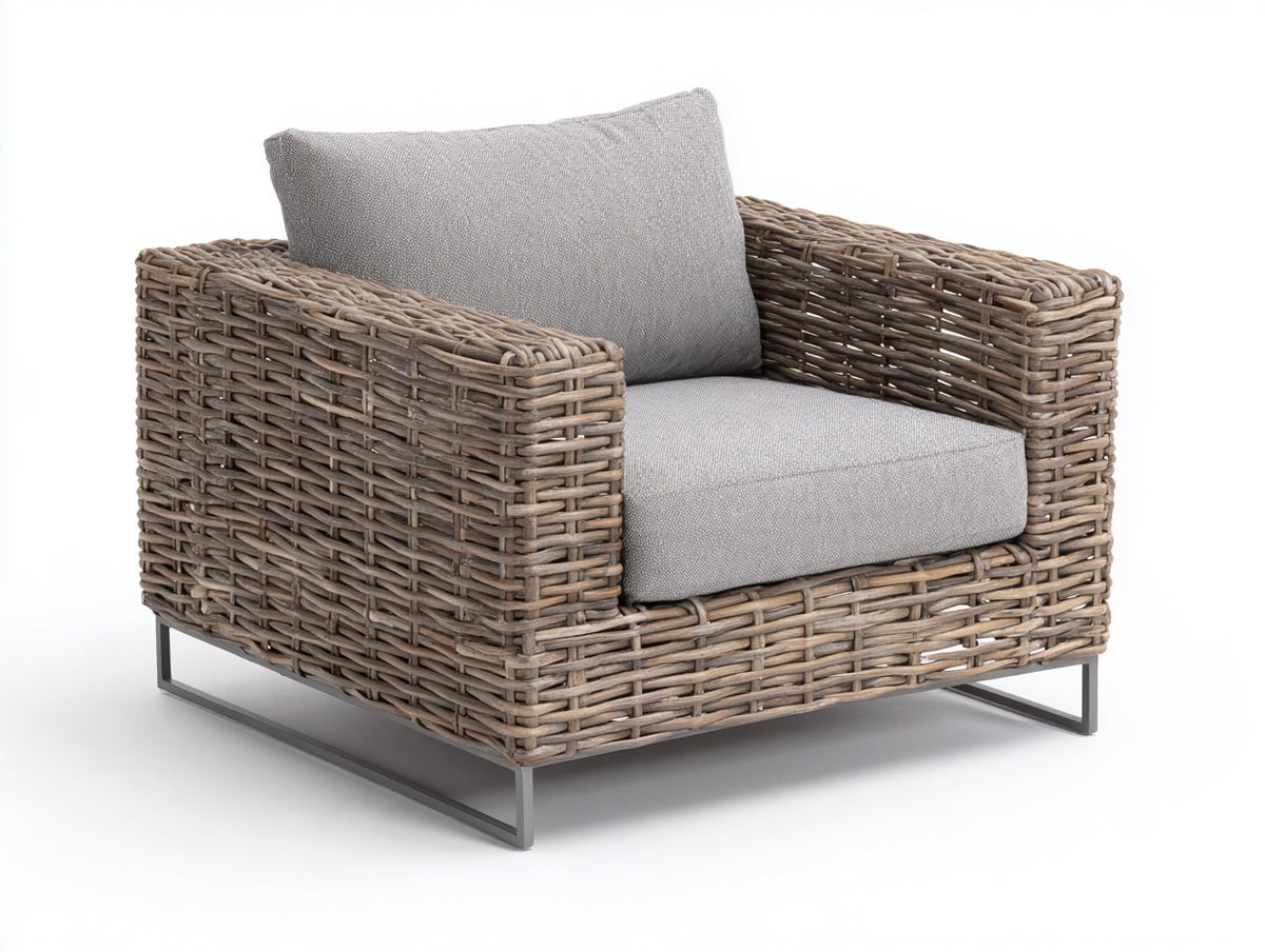 Polyrattan Gartensessel 85 x 80 x 75 cm - Graubraunes Geflecht mit hellem Sitzbereich - Moderner Outdoor Sessel für Garten und Terrasse